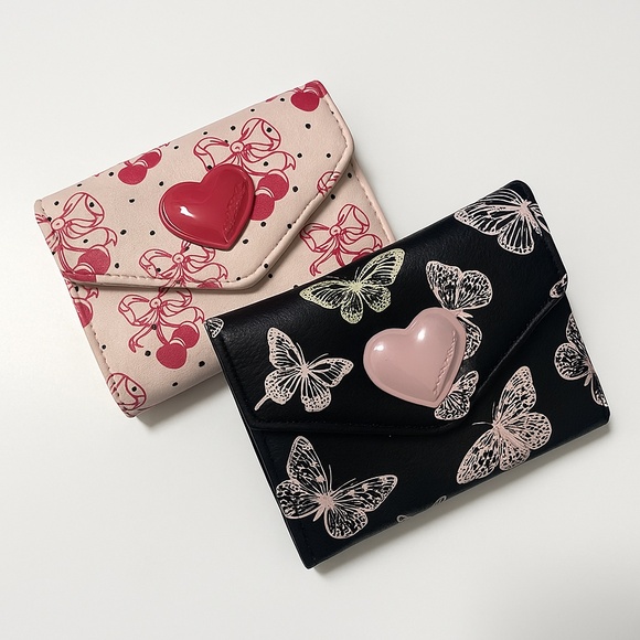 NWT BETSEY JOHNSON 2pc Wallet Bundle – Butterflies + Cherries Hearts Bows Pink - Picture 1 of 12